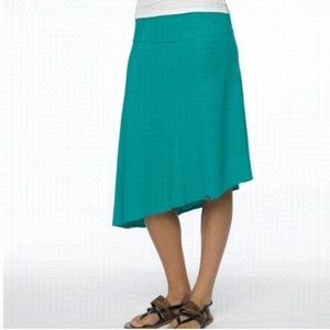Prana Asymmetric Dynasty Green Jacinta Organic Cotton Skirt, size medium